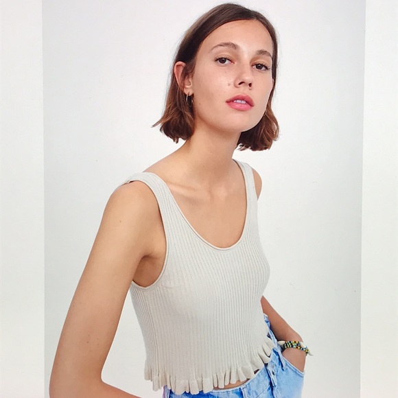 Zara Tops Zara Ruffled Ribbed Crop Top S Poshmark